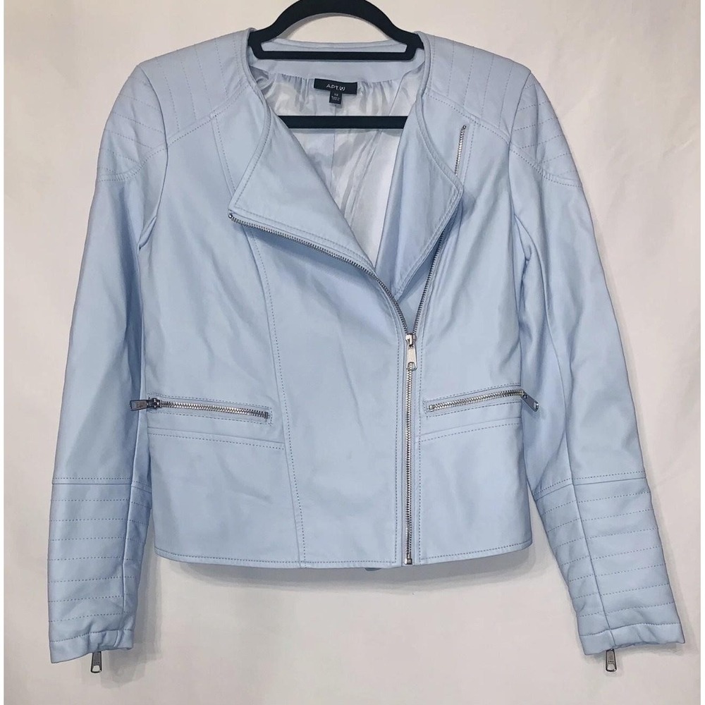 Apt. 9 Jacket Womens XS Blue Faux Leather Biker Moto Quilted Zip Pockets